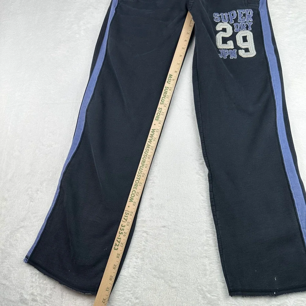 Superdry JPN 29 Mens Large Sweatpants Blue Side Stripe Fleece Lounge Joggers